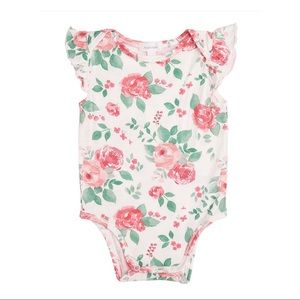 Angel Dear Pink and Green Rose Garden Angel Sleeve Bodysuit